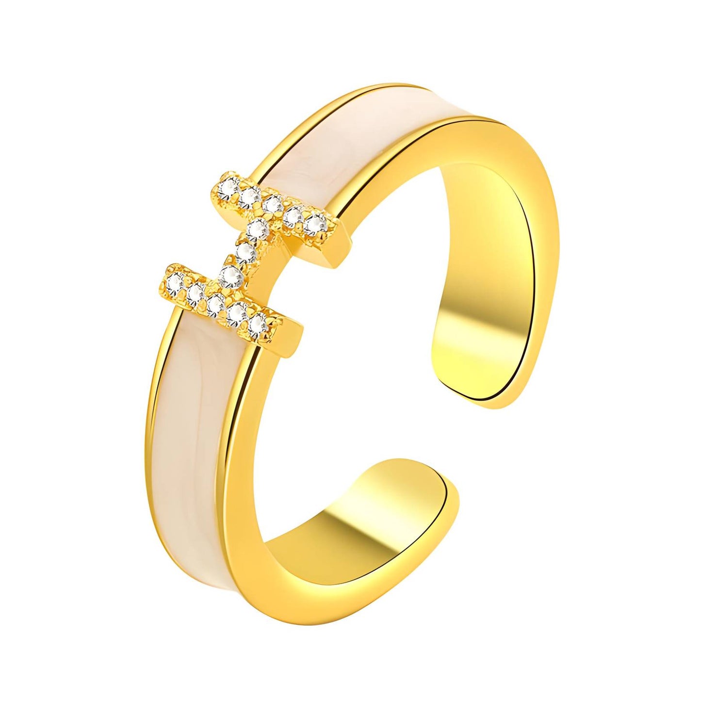 18K gold plated Stainless steel Letter H finger ring, Intensity - ZION GLAM JEWELRY
