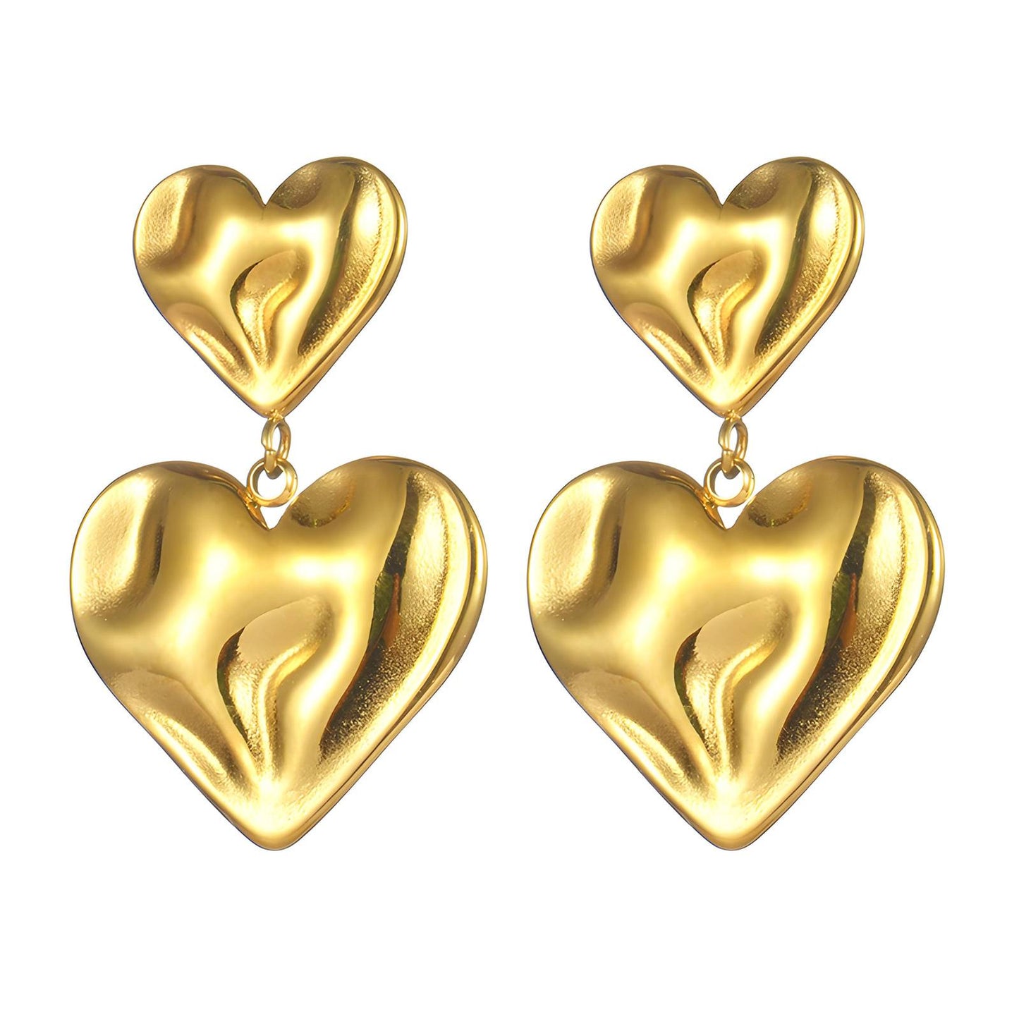 18K gold plated Stainless steel Hearts earrings, Intensity - ZION GLAM JEWELRY