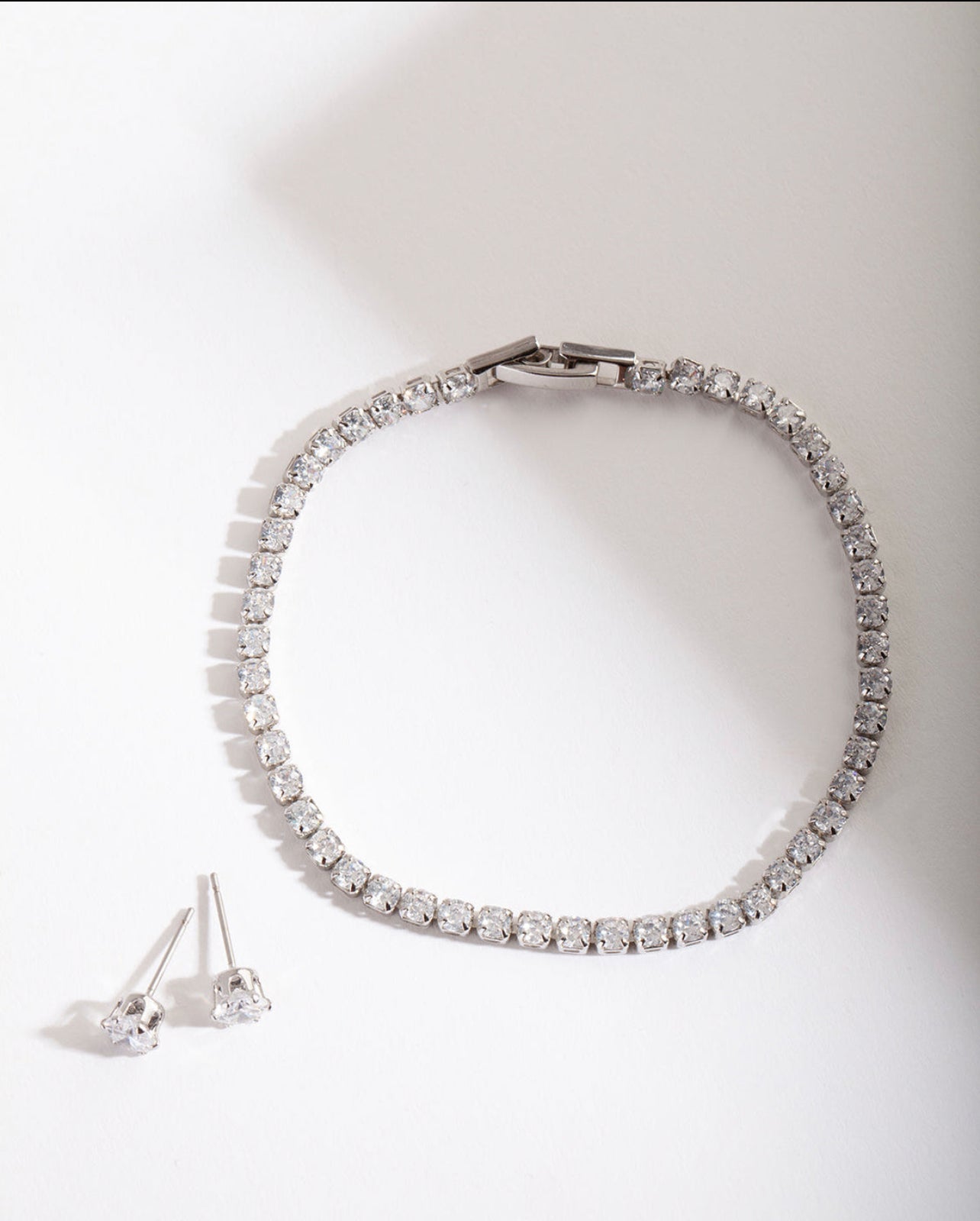 Silver Diamond Simulant Earrings and Bracelet set